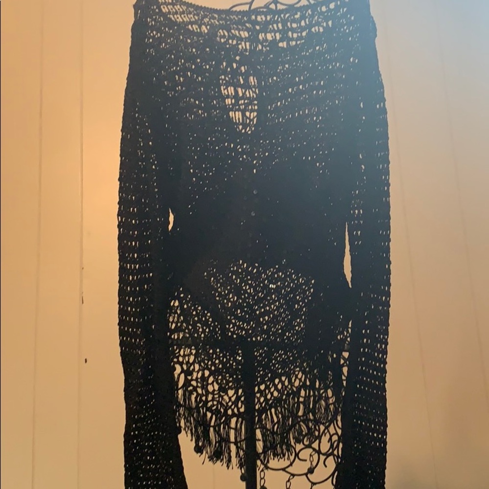 See through black long sleeve top